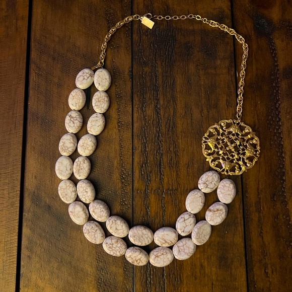K Amato Jewelry - K Amato White Stone and Gold Tone Filigree Necklace Chic Bold Statement